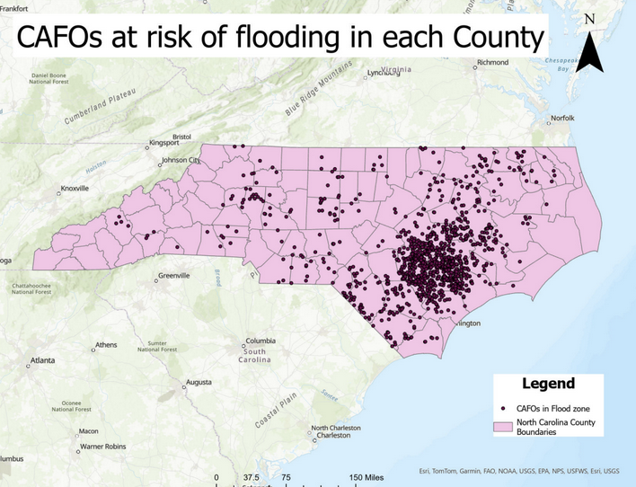 CAFOS at risk of flooding in each county